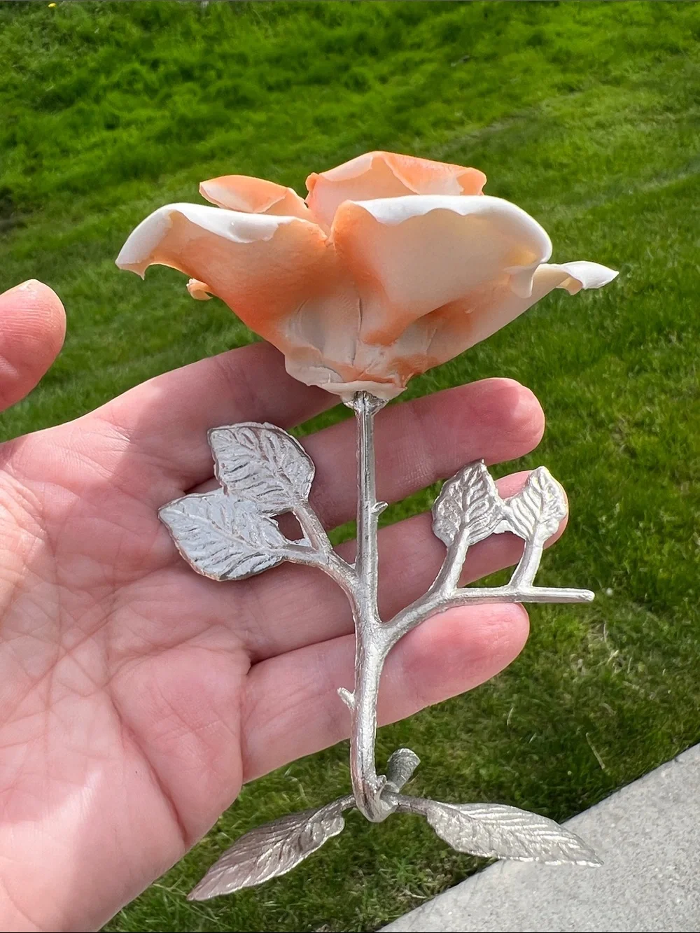 Vintage Capodimonte Italian Applied Porcelain Pottery Rose Flower Peach Orange